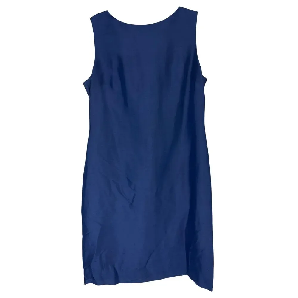 Vintage 100% Silk Sheath Dress Womens 10 Blue Sleeveless Career Wear Simple - Picture 1 of 6